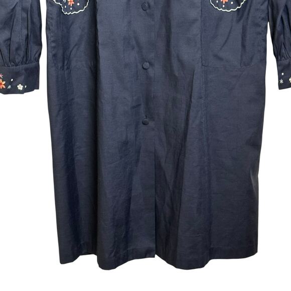 Vintage Lily Embroidered Floral Robe House Coat MuMu Duster Pockets - Picture 4 of 7